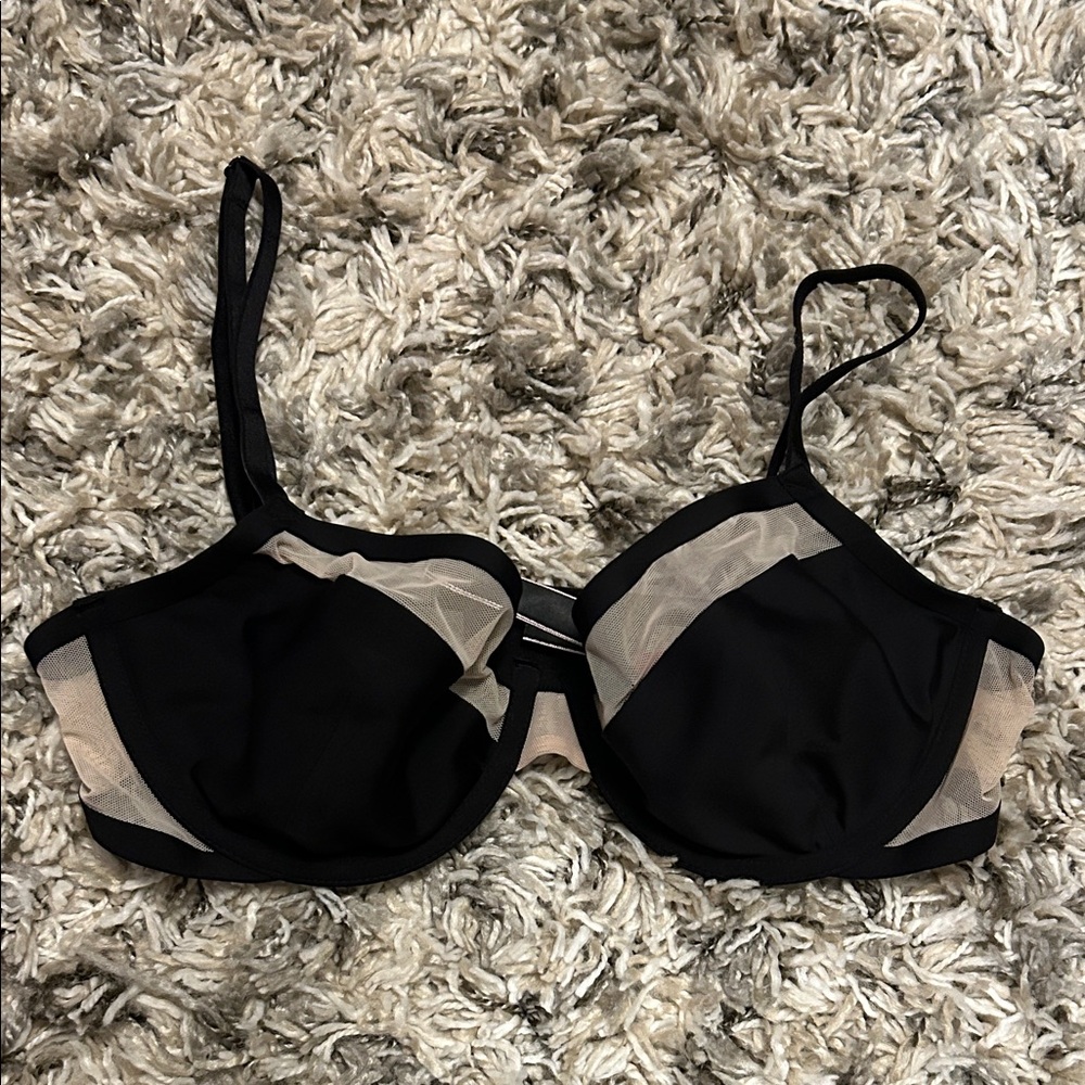 Victoria's Secret unlined Demi bra 32DD Black Cream Nude Mesh NWOT